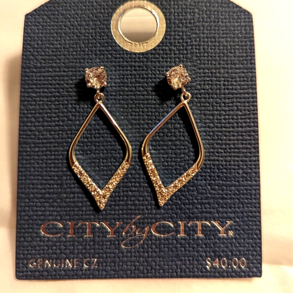 2/$20 Ladies Genuine Cz Silver Tone Dangling Earrings Brand New With T